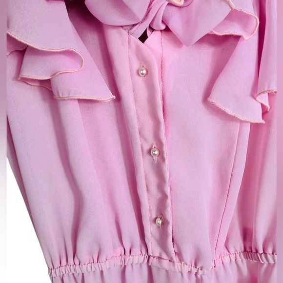 Pink sheer flowy dress, XS-S, Romantic Ruffles, Feminine Whimsy Vintage Vibe - Picture 3 of 9